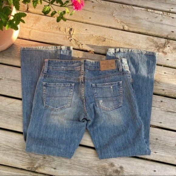 Vtg 90s American Eagle Jeans Super Low Rise Bootcut Distressed Sz 4P Hong Kong - Picture 12 of 14